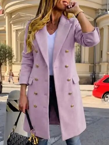 IDEALSANXUN Womens Fall Winter Wool Coats Double Breasted Midi Peacoat Trench Coats - IDEALSANXUN (1)