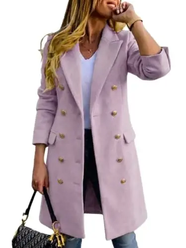 IDEALSANXUN Womens Fall Winter Wool Coats Double Breasted Midi Peacoat Trench Coats - 1