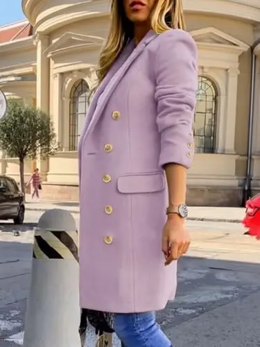 IDEALSANXUN Womens Fall Winter Wool Coats Double Breasted Midi Peacoat Trench Coats - 3