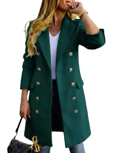 IDEALSANXUN Womens Fall Winter Wool Coats Double Breasted Midi Peacoat Trench Coats - 1