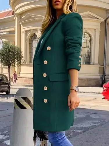 IDEALSANXUN Womens Fall Winter Wool Coats Double Breasted Midi Peacoat Trench Coats - 3