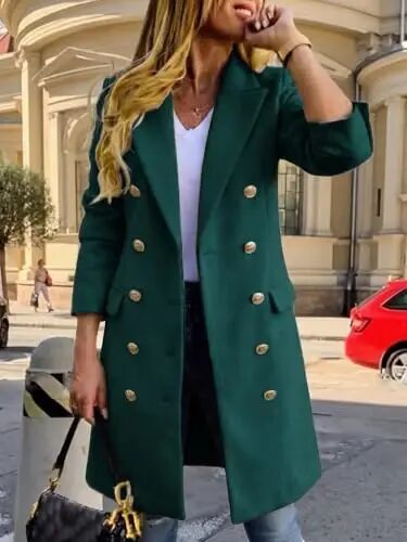 IDEALSANXUN Womens Fall Winter Wool Coats Double Breasted Midi Peacoat Trench Coats - IDEALSANXUN (1)