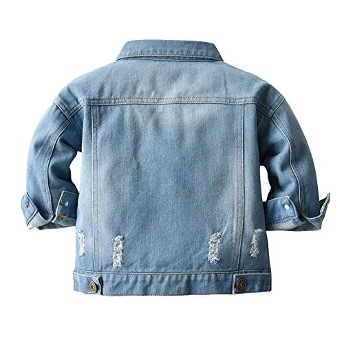 IDOPIP Toddler Kid Baby Boys Girls Denim Jacket Long Sleeve Button Down Jeans Coat Cowboy Overcoat Hoodie Casual Outwear - 2