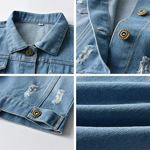 IDOPIP Toddler Kid Baby Boys Girls Denim Jacket Long Sleeve Button Down Jeans Coat Cowboy Overcoat Hoodie Casual Outwear - 3