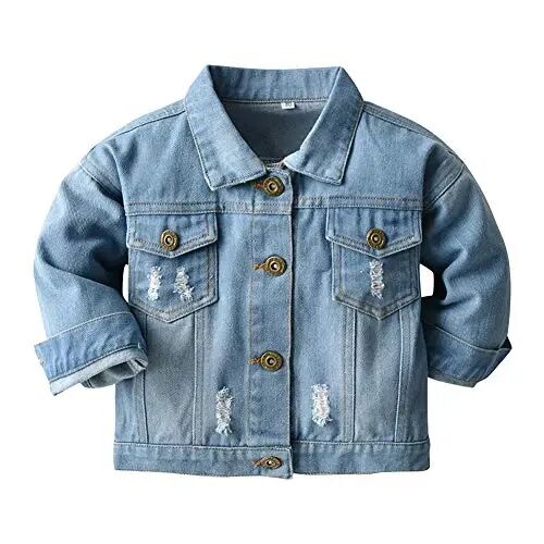 IDOPIP Toddler Kid Baby Boys Girls Denim Jacket Long Sleeve Button Down Jeans Coat Cowboy Overcoat Hoodie Casual Outwear 