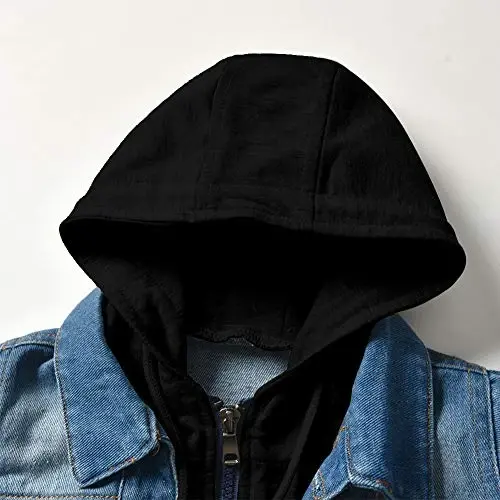 IDOPIP Toddler Kid Baby Boys Girls Denim Jacket Long Sleeve Button Down Jeans Coat Cowboy Overcoat Hoodie Casual Outwear - 3