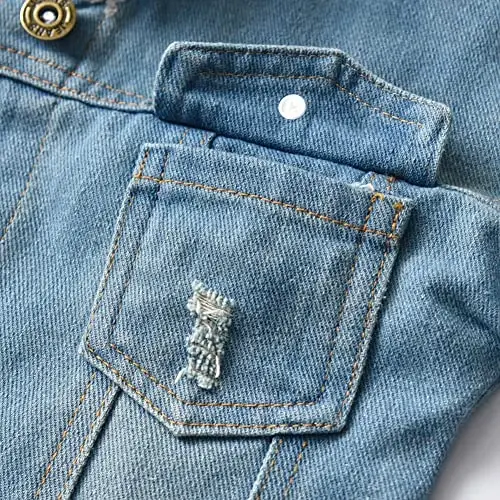 IDOPIP Toddler Kid Baby Boys Girls Denim Jacket Long Sleeve Button Down Jeans Coat Cowboy Overcoat Hoodie Casual Outwear - 6