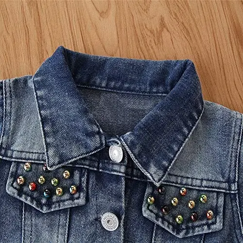 IDOPIP Toddler Kid Baby Boys Girls Denim Jacket Long Sleeve Button Down Jeans Coat Cowboy Overcoat Hoodie Casual Outwear - 4