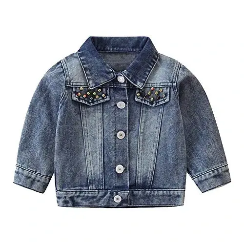 IDOPIP Toddler Kid Baby Boys Girls Denim Jacket Long Sleeve Button Down Jeans Coat Cowboy Overcoat Hoodie Casual Outwear - 2