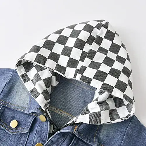 IDOPIP Toddler Kid Baby Boys Girls Denim Jacket Long Sleeve Button Down Jeans Coat Cowboy Overcoat Hoodie Casual Outwear - 3