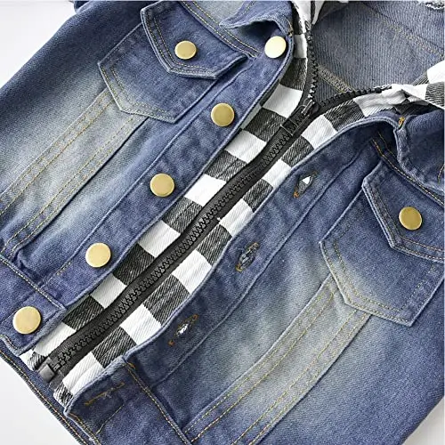 IDOPIP Toddler Kid Baby Boys Girls Denim Jacket Long Sleeve Button Down Jeans Coat Cowboy Overcoat Hoodie Casual Outwear - 4