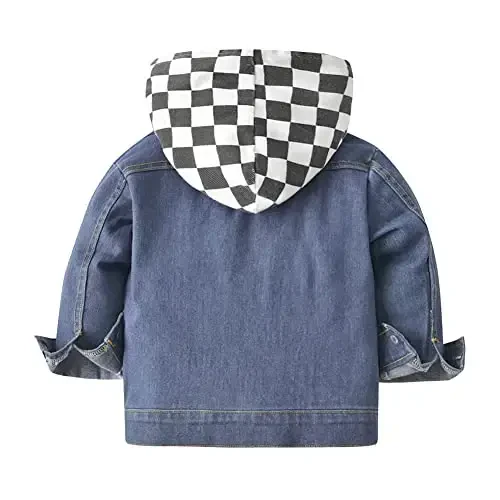 IDOPIP Toddler Kid Baby Boys Girls Denim Jacket Long Sleeve Button Down Jeans Coat Cowboy Overcoat Hoodie Casual Outwear - 2