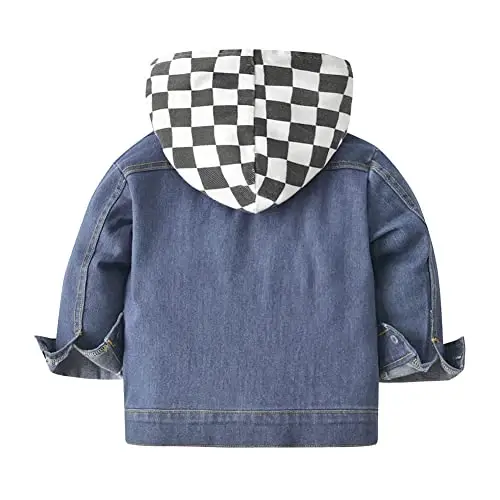 IDOPIP Toddler Kid Baby Boys Girls Denim Jacket Long Sleeve Button Down Jeans Coat Cowboy Overcoat Hoodie Casual Outwear - 2