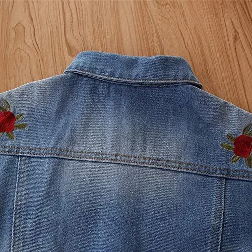 IDOPIP Toddler Kid Baby Boys Girls Denim Jacket Long Sleeve Button Down Jeans Coat Cowboy Overcoat Hoodie Casual Outwear - 4