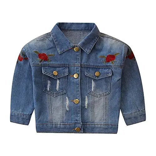 IDOPIP Toddler Kid Baby Boys Girls Denim Jacket Long Sleeve Button Down Jeans Coat Cowboy Overcoat Hoodie Casual Outwear - 1