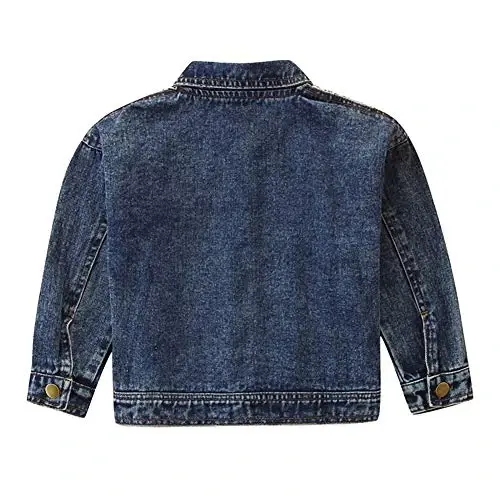 IDOPIP Toddler Kid Baby Boys Girls Denim Jacket Long Sleeve Button Down Jeans Coat Cowboy Overcoat Hoodie Casual Outwear - 2