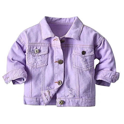 IDOPIP Toddler Kid Baby Boys Girls Denim Jacket Long Sleeve Button Down Jeans Coat Cowboy Overcoat Hoodie Casual Outwear - 1