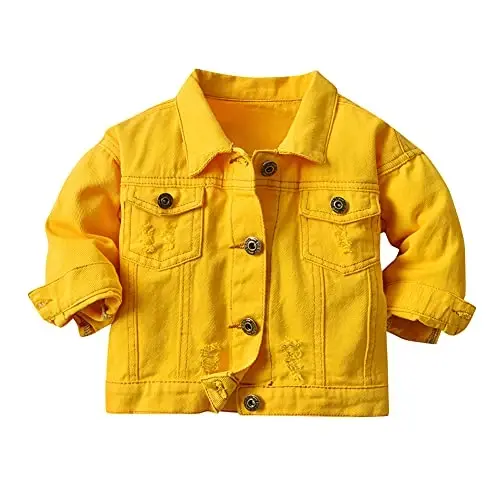 IDOPIP Toddler Kid Baby Boys Girls Denim Jacket Long Sleeve Button Down Jeans Coat Cowboy Overcoat Hoodie Casual Outwear 