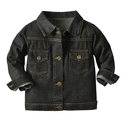 IDOPIP Toddler Kid Baby Boys Girls Denim Jacket Long Sleeve Button Down Jeans Coat Cowboy Overcoat Hoodie Casual Outwear - 1