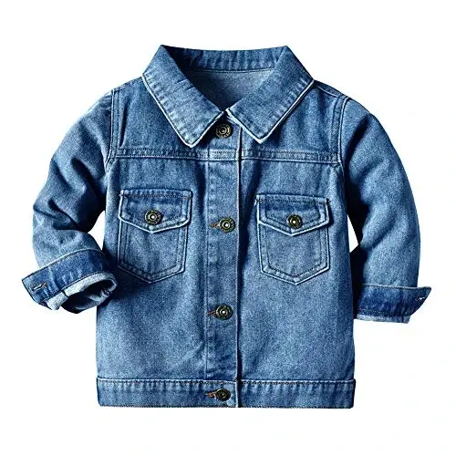 IDOPIP Toddler Kid Baby Boys Girls Denim Jacket Long Sleeve Button Down Jeans Coat Cowboy Overcoat Hoodie Casual Outwear 