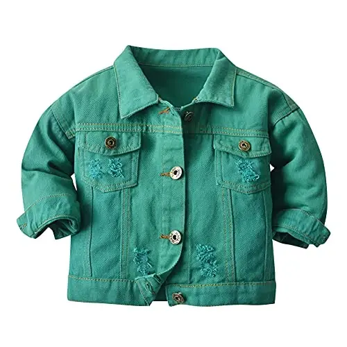 IDOPIP Toddler Kid Baby Boys Girls Denim Jacket Long Sleeve Button Down Jeans Coat Cowboy Overcoat Hoodie Casual Outwear 