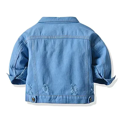 IDOPIP Toddler Kid Baby Boys Girls Denim Jacket Long Sleeve Button Down Jeans Coat Cowboy Overcoat Hoodie Casual Outwear - IDOPIP (1)