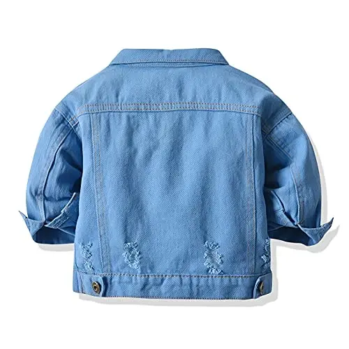 IDOPIP Toddler Kid Baby Boys Girls Denim Jacket Long Sleeve Button Down Jeans Coat Cowboy Overcoat Hoodie Casual Outwear - 2