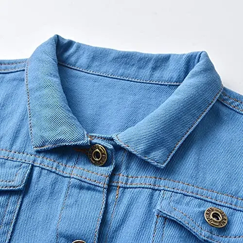 IDOPIP Toddler Kid Baby Boys Girls Denim Jacket Long Sleeve Button Down Jeans Coat Cowboy Overcoat Hoodie Casual Outwear - 3