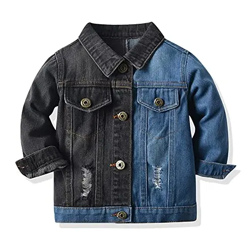IDOPIP Toddler Kid Baby Boys Girls Denim Jacket Long Sleeve Button Down Jeans Coat Cowboy Overcoat Hoodie Casual Outwear 