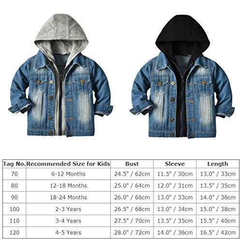 IDOPIP Toddler Kid Baby Boys Girls Denim Jacket Long Sleeve Button Down Jeans Coat Cowboy Overcoat Hoodie Casual Outwear - 7