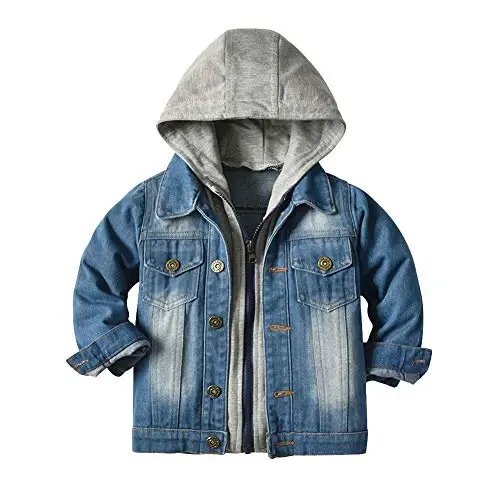 IDOPIP Toddler Kid Baby Boys Girls Denim Jacket Long Sleeve Button Down Jeans Coat Cowboy Overcoat Hoodie Casual Outwear - MODAZONE