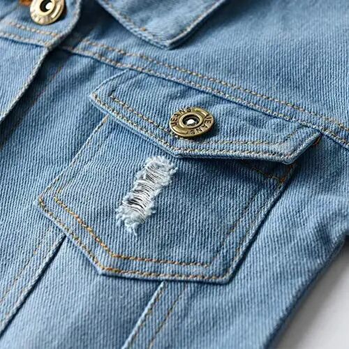 IDOPIP Toddler Kid Baby Boys Girls Denim Jacket Long Sleeve Button Down Jeans Coat Cowboy Overcoat Hoodie Casual Outwear - 4