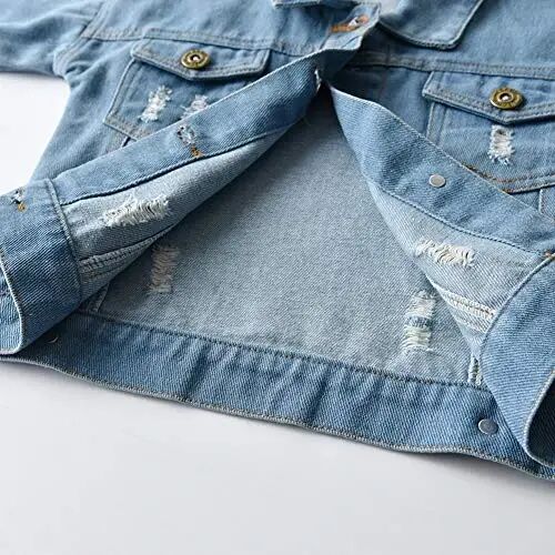 IDOPIP Toddler Kid Baby Boys Girls Denim Jacket Long Sleeve Button Down Jeans Coat Cowboy Overcoat Hoodie Casual Outwear - 5