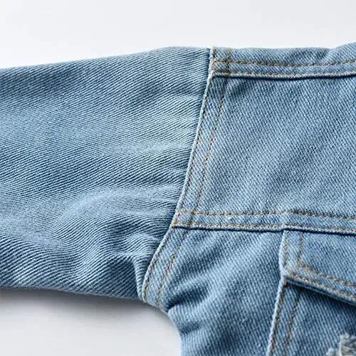 IDOPIP Toddler Kid Baby Boys Girls Denim Jacket Long Sleeve Button Down Jeans Coat Cowboy Overcoat Hoodie Casual Outwear - 6
