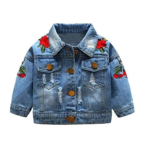 IDOPIP Toddler Kid Baby Boys Girls Denim Jacket Long Sleeve Button Down Jeans Coat Cowboy Overcoat Hoodie Casual Outwear 