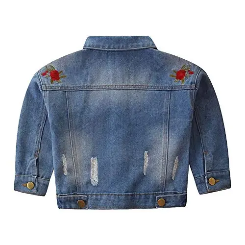 IDOPIP Toddler Kid Baby Boys Girls Denim Jacket Long Sleeve Button Down Jeans Coat Cowboy Overcoat Hoodie Casual Outwear - 2