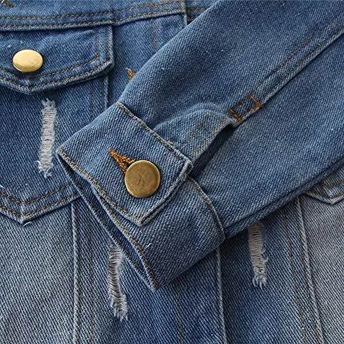 IDOPIP Toddler Kid Baby Boys Girls Denim Jacket Long Sleeve Button Down Jeans Coat Cowboy Overcoat Hoodie Casual Outwear - 6