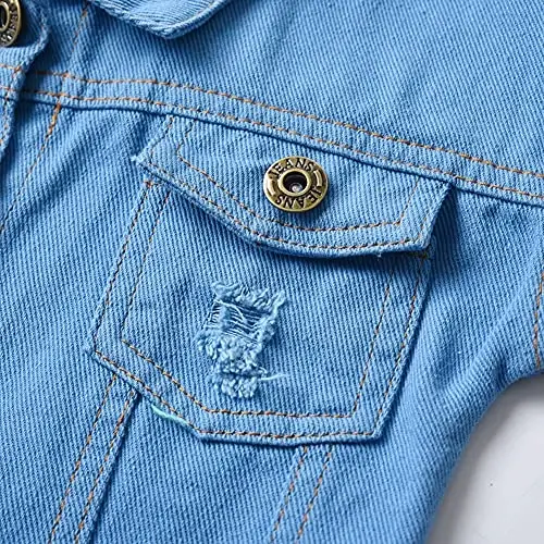 IDOPIP Toddler Kid Baby Boys Girls Denim Jacket Long Sleeve Button Down Jeans Coat Cowboy Overcoat Hoodie Casual Outwear - 4