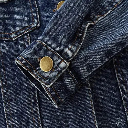 IDOPIP Toddler Kid Baby Boys Girls Denim Jacket Long Sleeve Button Down Jeans Coat Cowboy Overcoat Hoodie Casual Outwear - 6