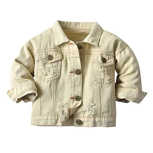 IDOPIP Toddler Kid Baby Boys Girls Denim Jacket Long Sleeve Button Down Jeans Coat Cowboy Overcoat Hoodie Casual Outwear 