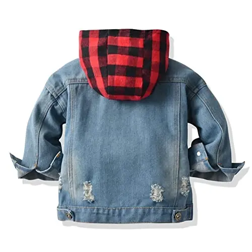IDOPIP Toddler Kid Baby Boys Girls Denim Jacket Long Sleeve Button Down Jeans Coat Cowboy Overcoat Hoodie Casual Outwear - 2
