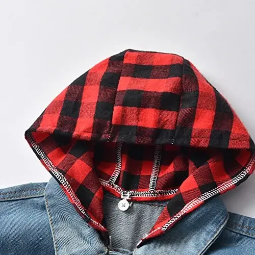 IDOPIP Toddler Kid Baby Boys Girls Denim Jacket Long Sleeve Button Down Jeans Coat Cowboy Overcoat Hoodie Casual Outwear - 3