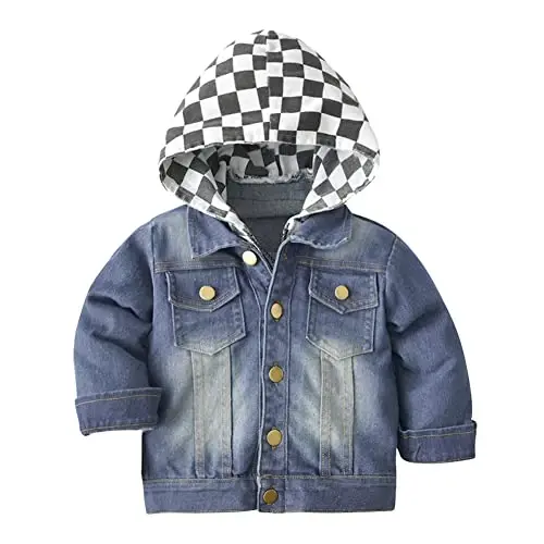 IDOPIP Toddler Kid Baby Boys Girls Denim Jacket Long Sleeve Button Down Jeans Coat Cowboy Overcoat Hoodie Casual Outwear 