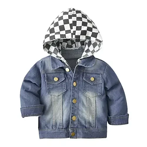 IDOPIP Toddler Kid Baby Boys Girls Denim Jacket Long Sleeve Button Down Jeans Coat Cowboy Overcoat Hoodie Casual Outwear - 1