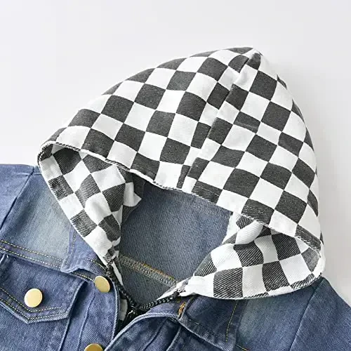 IDOPIP Toddler Kid Baby Boys Girls Denim Jacket Long Sleeve Button Down Jeans Coat Cowboy Overcoat Hoodie Casual Outwear - 3