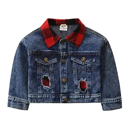 IDOPIP Toddler Kid Baby Boys Girls Denim Jacket Long Sleeve Button Down Jeans Coat Cowboy Overcoat Hoodie Casual Outwear - 1