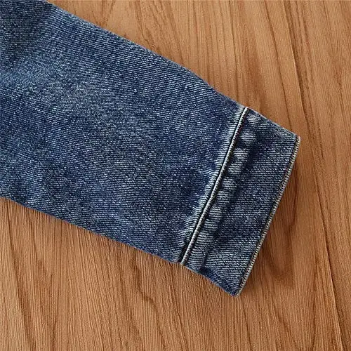 IDOPIP Toddler Kid Baby Boys Girls Denim Jacket Long Sleeve Button Down Jeans Coat Cowboy Overcoat Hoodie Casual Outwear - 6