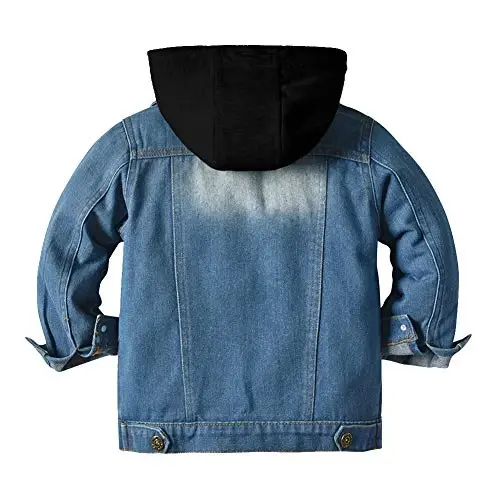 IDOPIP Toddler Kid Baby Boys Girls Denim Jacket Long Sleeve Button Down Jeans Coat Cowboy Overcoat Hoodie Casual Outwear - 2