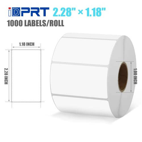 iDPRT Termal Etiket Yazıcısı SP320 1D 2D Barkod Tarayıcı 1358 ile 2.28” × 1.18” Beyaz Renkli Termal Etiketler (58mm×30mm) 1 Rulo - 1000 Adet - 4