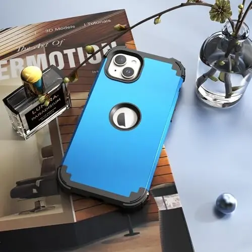 IDweel Чехол для iPhone 15 Plus с защитной пленкой для экрана, роскошный ударопрочный гибридный жесткий ПК-чехол 3 в 1 с мягким силиконовым бампером, тонкий полнокорпусный чехол с защитой от отпечатков пальцев, небесно-голубой - 3